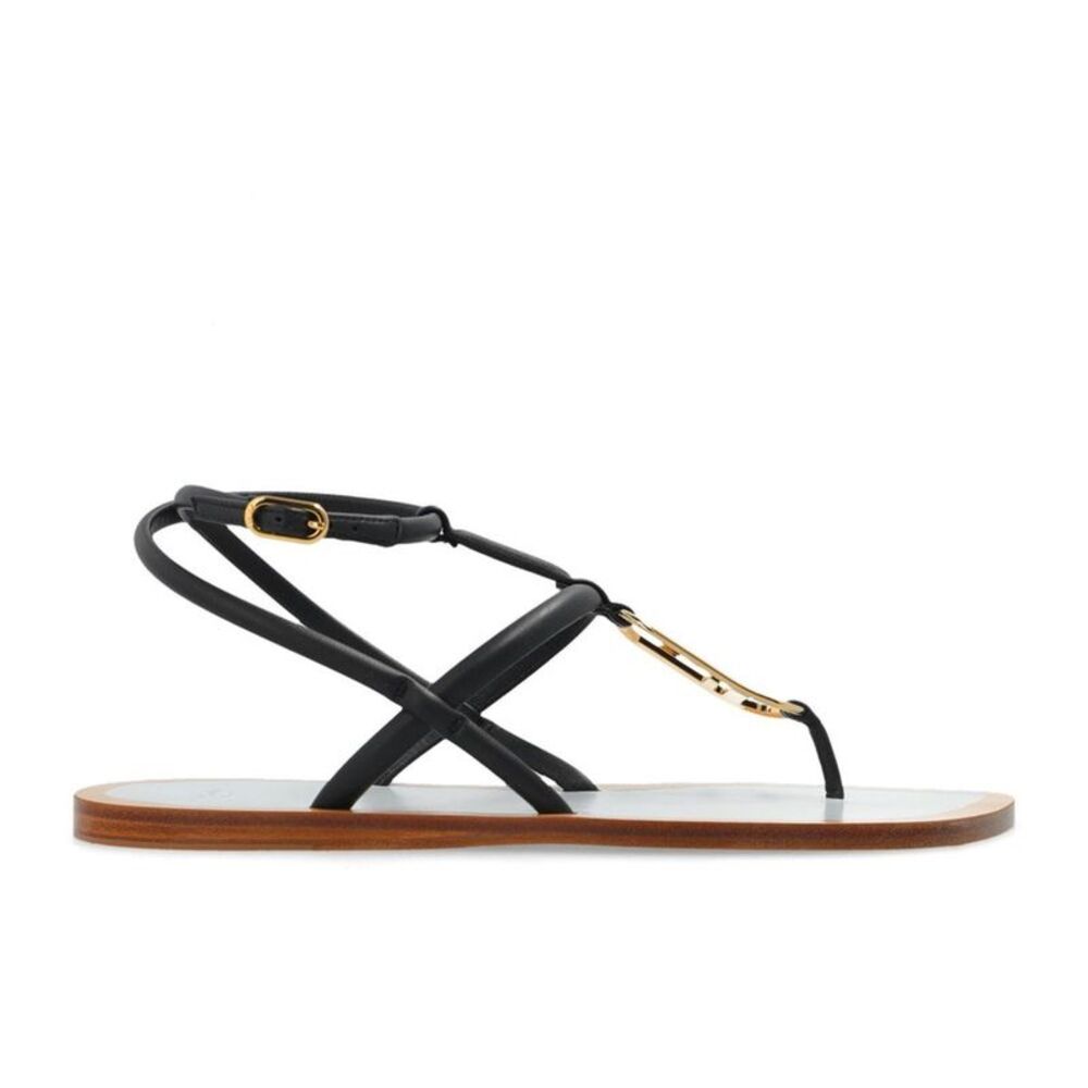 Fendi Black Leather Flat Women's Sandals - Picture 1 of 4